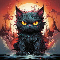 artwork monster cat vector style 2d