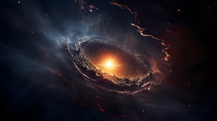 Illustration of a Black hole absorbing light in deep space