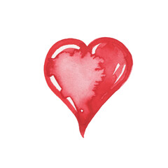 Gem. Heart Shiny glossy candy red. Watercolor Symbols. Valentines day, wedding, romantic, party design, congratulation, love message, invitation card. Hand-draw clipart illustration isolated on white