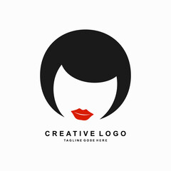 Circle Woman head logo, simple woman head vector logo on white background