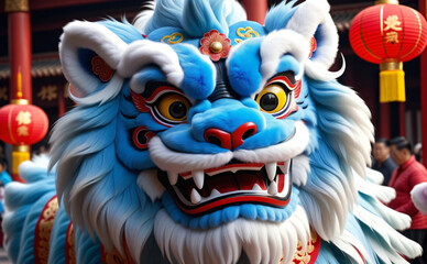 Fototapeta premium lion dance in chinese new year festival