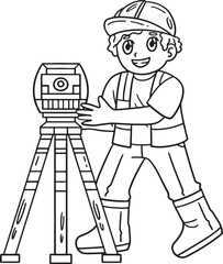 Construction Engineer with Surveying Tool Isolated