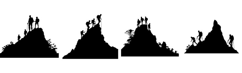Fototapeta na wymiar black and white silhouettes of hiking 