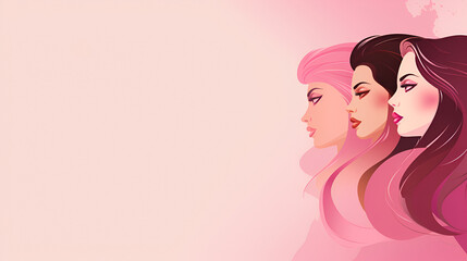 Women's Day celebration banner 8 march multiple womens on pink background. ai generative