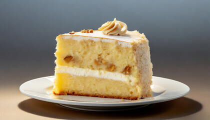 a very spongy-looking slice of a a fudgy vanilla cake