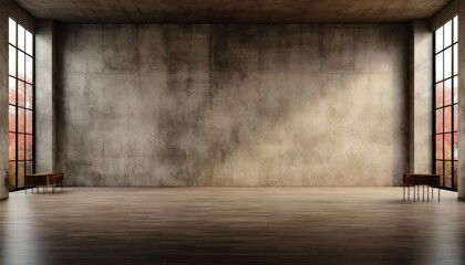 Minimalistic empty room interior background with textured concrete wall   high quality 3d render