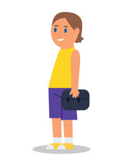 School child of colorful set. This charming schoolgirl illustration and cartoon style and educational elements inspire curiosity and engagement. Vector illustration.