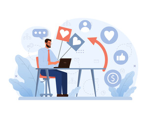 Online charity and charitable foundation. Web service to help people in need. Humanitarian aid, donations, volunteers or non-governmental, nonprofit organizations support. Flat vector illustration