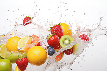 Moisture from various fruits On white background