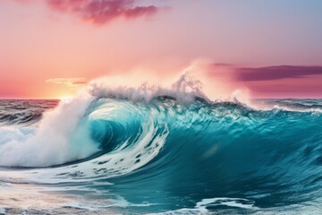 Obraz premium Colorful ocean wave crashing down at sunset majestic and vibrant seascape photography