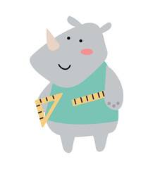 School animal of colorful set. This adorable rhinoceros-themed illustration captures the essence of school with a playful twist. Vector illustration.