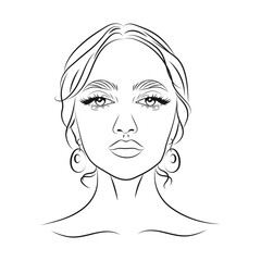 Portrait of a beautiful woman, sketch, line drawing. Women's look. Beauty logo, illustration, vector
