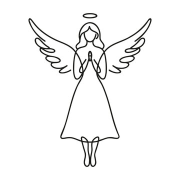 Drawing of a girl angel in one line. Vector illustration