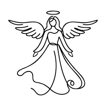Drawing of a girl angel in one line. Vector illustration