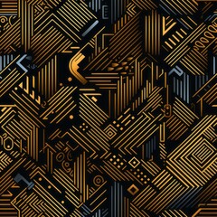 Fototapeta premium Trendy retro geometric gold pattern vectors on black background, perfect for versatile designs.