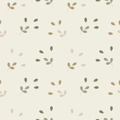 Seamless pattern, small scattered leaves on a light background. Background, textile, vector