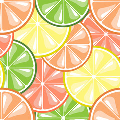 Fototapeta na wymiar Seamless pattern, slices of citrus lemons and oranges on a white background. Background, textile, vector