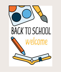 School cover of colorful set. A playful cartoon design brings this school-themed book cover to life. It can add a touch of whimsy to educational materials. Vector illustration.