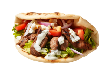 Delicious pita gyros fast food isolated on transparent background Remove png, Clipping Path, pen tool