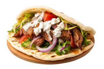 Delicious pita gyros fast food isolated on transparent background Remove png, Clipping Path, pen tool