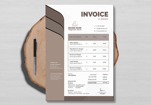 Corporate Invoice Layout With Coffee Accents