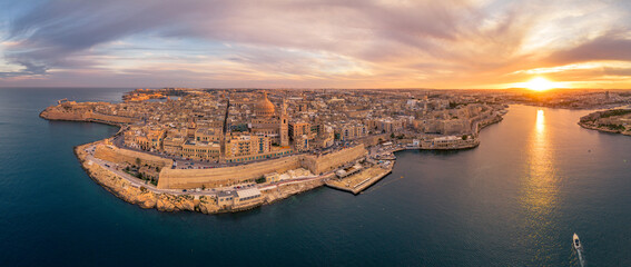Malta- Aerial view of Valletta old town- capital city of the Island of Malta in the Mediterranean sea - obrazy, fototapety, plakaty