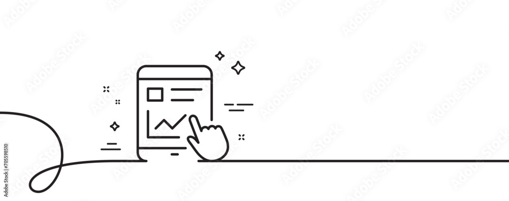Poster online education line icon. continuous one line with curl. tablet pc sign. web presentation with cha