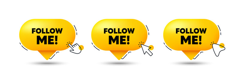 Follow me tag. Click here buttons. Special offer sign. Super offer symbol. Follow me speech bubble chat message. Talk box infographics. Vector