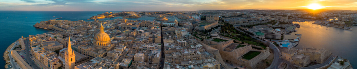 Malta- Aerial view of Valletta old town- capital city of the Island of Malta in the Mediterranean...