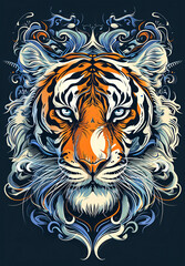 Chinese zodiac sign tiger, traditional decorative pattern cartoon image concept illustration