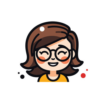 A cheerful cartoon girl with glasses smiles in this colorful vector illustration