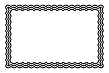 Three bold wavy lines forming a black rectangle shaped frame. Decorative and snake-like border, made by three serpentine lines. Isolated, black and white illustration, on white background. Vector.