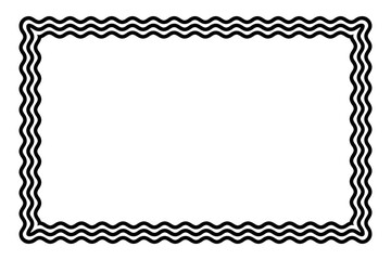 Three bold wavy lines forming a black rectangle shaped frame. Decorative and snake-like border, made by three serpentine lines. Isolated, black and white illustration, on white background. Vector.