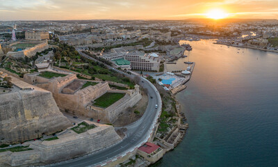 Malta- Aerial view of Valletta old town- capital city of the Island of Malta in the Mediterranean...
