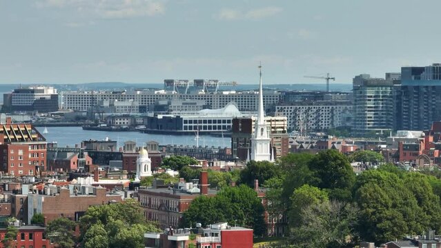 Drone shot of the Old North Church in Boston, the starting point of Paul Revere's revolutionary ride.