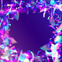 Cristal Confetti. Carnival Effect. Violet Metal Background. Digital Foil. Unicorn Art. Disco Flare. Glitch Tinsel. Party Realistic Gradient. Blue Cristal Confetti