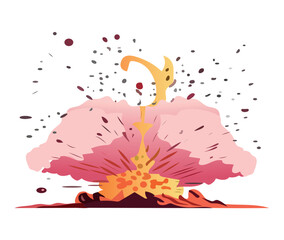 Volcano of colorful set. With swirling lava and billowing smoke, this cartoon-style illustration conveys the sheer chaos of a volcanic eruption. Vector illustration.
