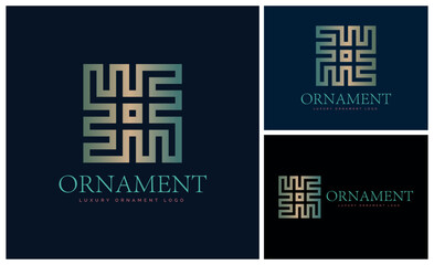 square ornament gold luxury modern logo template design for brand or company and other - obrazy, fototapety, plakaty