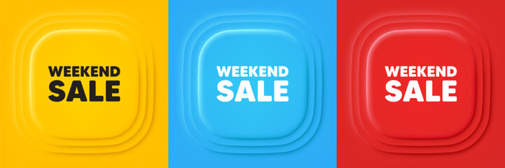 Weekend Sale tag. Neumorphic offer banners. Special offer price sign. Advertising Discounts symbol. Weekend sale podium background. Product infographics. Vector