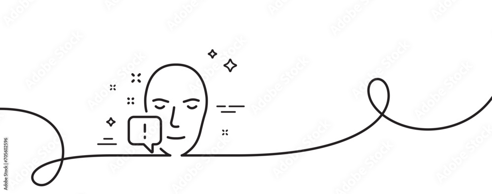 Poster face attention line icon. continuous one line with curl. exclamation mark sign. facial identificatio