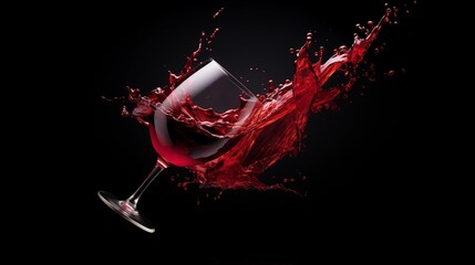 Ein Glas mit Rotwein vor dunkelem Hintergrund. - obrazy, fototapety, plakaty