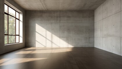 Spacious and modern empty room interior with textured concrete wall in high quality 3d render