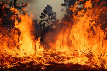 Detail of controlled burn in a longleaf pine forest
