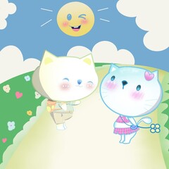 Yellow cat light blue cat