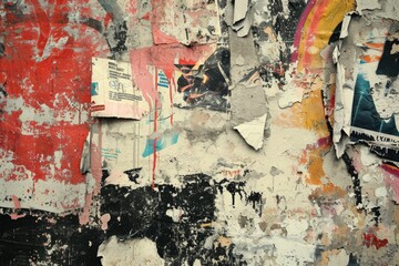 Urban Grunge: Torn Posters and Graffiti Texture on Street Wall