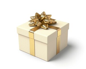 Modern Christmas Gift Box with Gold Ribbon. 3D Rendering for Festive Celebration