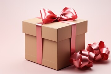 Fototapeta premium Gift box, romantic, presents for Christmas day or valentine day, package with congratulation, wrapped paper, spring for decoration, copy space, holiday concept.