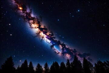 Picture a captivating night sky adorned with a whimsical galaxy, featuring swirling stars and a mesmerizing nebula. 


