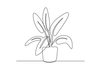 Houseplant in one continuous line drawing. Single line art. Vector illustration. Free vector.