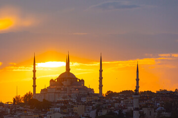 Sultanahmet Camii or the Blue Mosque at sunset